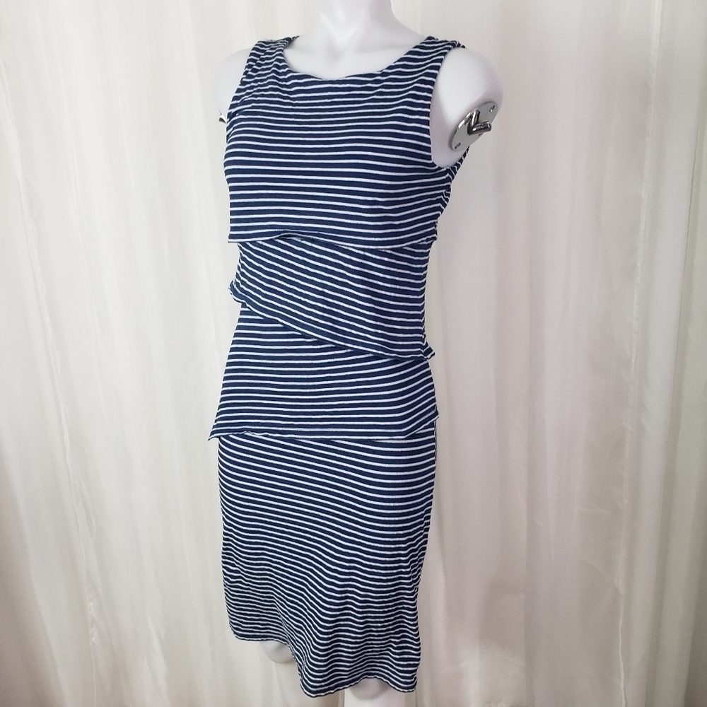J. McLaughlin Nicola navy blue white stripe Catalina Cloth dress small